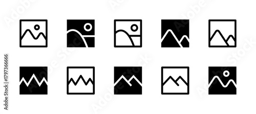 Image Icon Set Line and Solid style for Photo Gallery