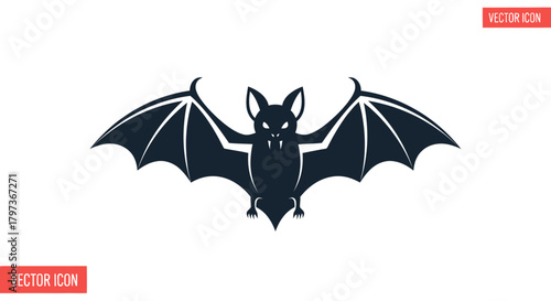 Dark Bat Silhouette with Glowing Eyes and Spread Wings.