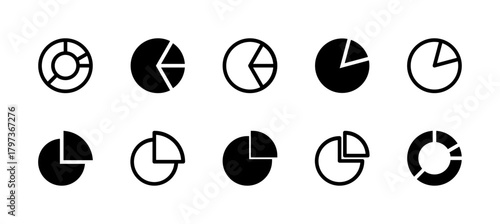 Chart Pie Icon Set Line and Solid style for Data Distribution