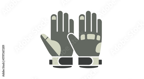 Pair of gray tactical gloves with white accents and wrist straps.