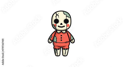 Spooky Handmade Doll with Exposed Skull and Stitched Details.