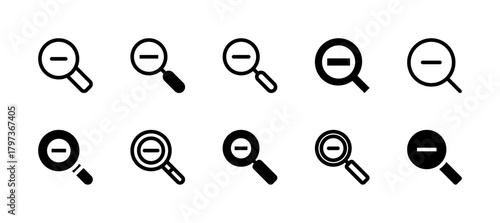 Zoom Out Icon Set Line and Solid style for Image Reduction