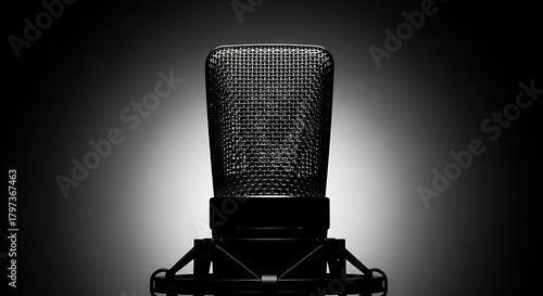 Wallpaper Mural A close up shot of a black microphone with a mesh grill against a gradient background in studio Torontodigital.ca