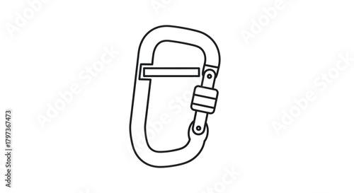 Simple Outline Drawing of a Metal Carabiner Clip.