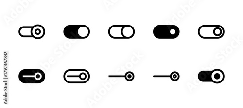 Toggle Off Icon Set Line and Solid style for Inactive State