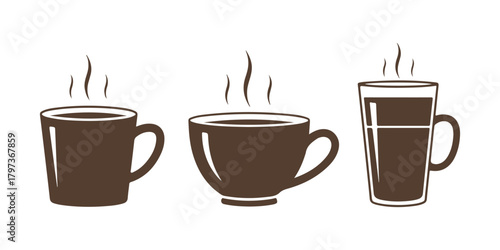 Hot Drink Concept line art stock illustration featuring Coffee, Tea, and Mocha Mug Icon