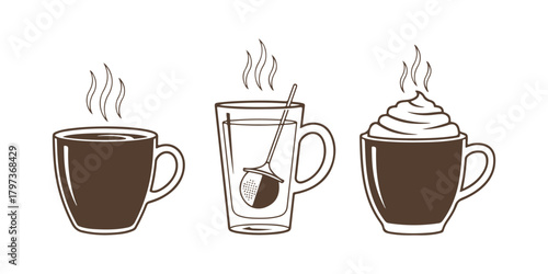 Mug Icon for Coffee, Tea, and Mocha. Line art illustration of a hot drink concept


