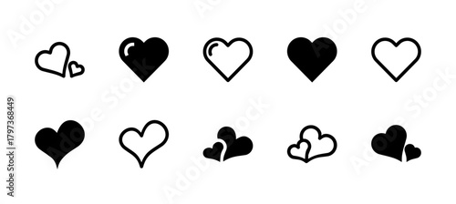 Heart Icon Set Line and Solid style for Favorite and Love