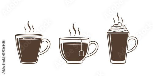 Coffee, Tea, and Mocha Mug Icon. Hot Beverage Concept line art stock illustration