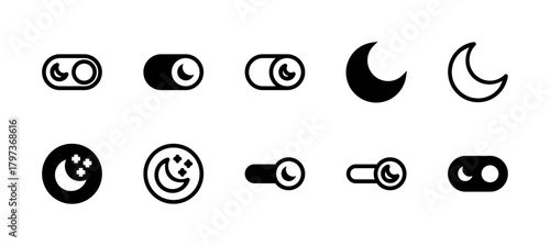 Dark Mode Icon Set Line and Solid style for Theme Setting