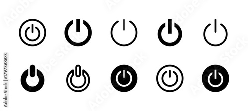 Power Button Icon Set Line and Solid style for Device Control