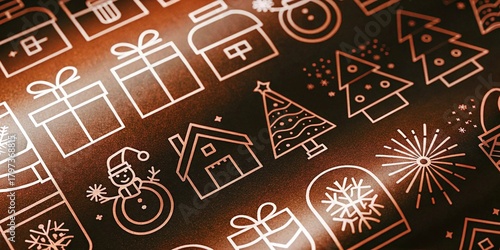Festive Holiday Season Pattern with Christmas Decorations and Gifts Background.