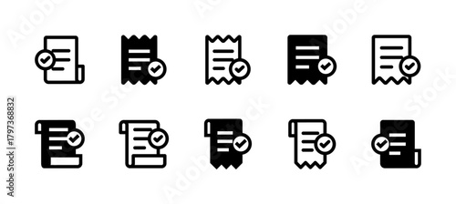 Invoice Icon Set Line and Solid style for Financial Document