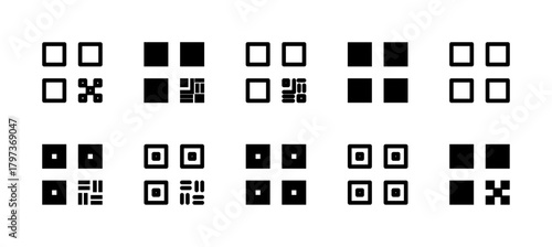 QR Code Icon Set Line and Solid style for Digital Data Access