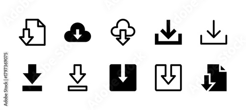 10 Download Icon Set Line and Solid style for Data Transfer