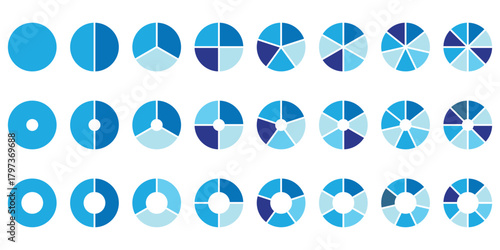Pie charts diagrams. Donut and pie chart infographic elements set. Colorful diagram collection with. Circle icons for infographic On Transparent Background. EPS