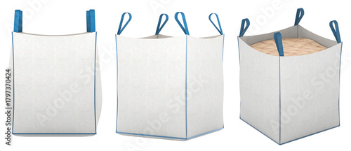 Big bag, FIBC flexible intermediate bulk container, bulk bag multiple angles. 3D rendering