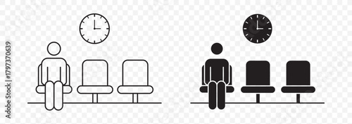 “Waiting Room Man Icon — Outline & Fill Styles, Editable Stroke Line & Solid Variant, Sitting Man Symbol, Transparent PNG Vector”.