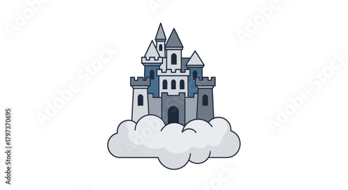 Whimsical Castle Perched Atop Fluffy White Clouds.