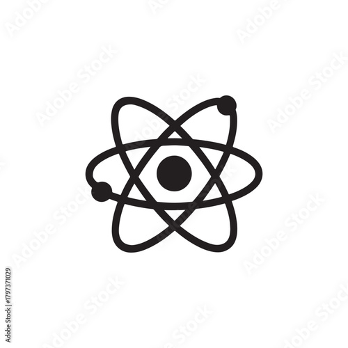 Atom Vector Icon: Minimalist Black Glyph for Science, Physics and Energy Design