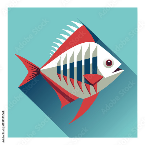 flat fish skeleton vector modern geometric minimal
