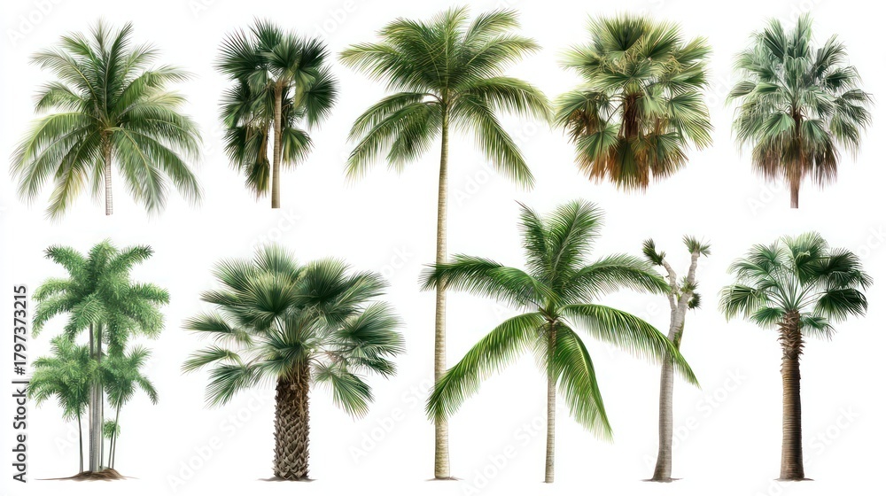 Fototapeta premium Tropical Palm Trees Collection Isolated