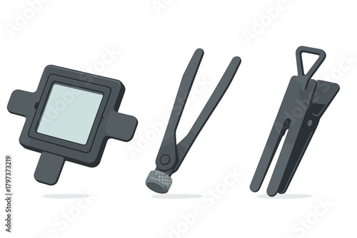 Professional photography studio equipment set with clamps, clips, and filter holder components