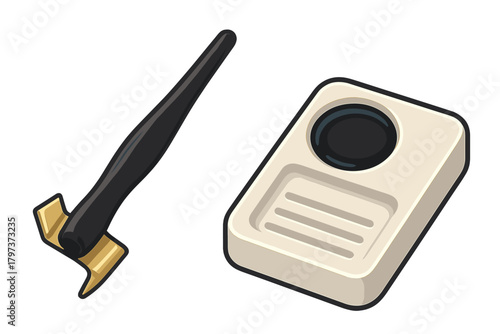 Traditional calligraphy dip pen and ink stone set for writing and drawing