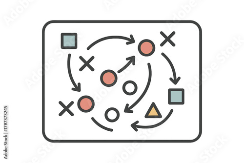 Abstract strategic diagram of movement, flow, and objectives for planning and execution