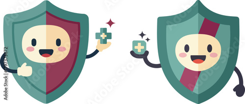 Retro Immune System Shield Character Flat Vector Illustration