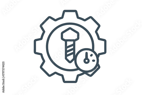 Technical configuration symbol showing mechanical gear, screw, and speed dial