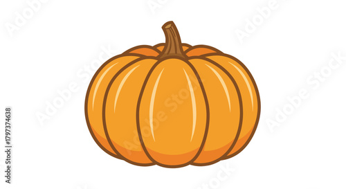 Cartoon Orange Pumpkin Illustration with Brown Stem.