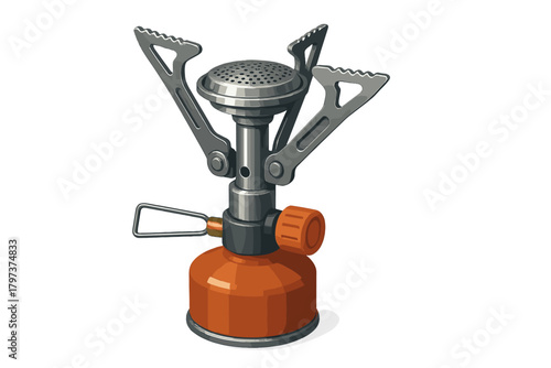 Portable gas burner and orange fuel canister for outdoor camping and backpacking