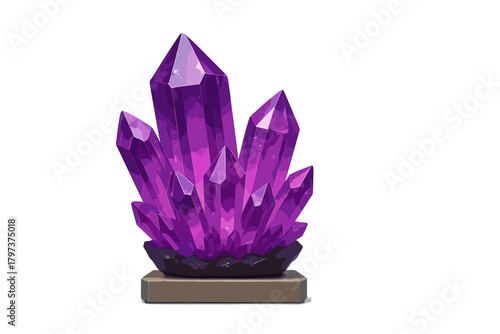Majestic cluster of glowing purple crystalline structure on a dark pedestal base