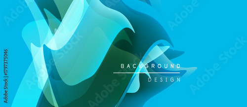Abstract fluid shapes, vibrant blues, greens create dynamic background. Modern design elements suggest movement, energy. Text reads background design.