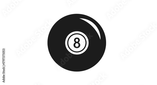 Black Eight Ball with White Number Eight.