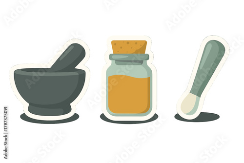 Traditional Apothecary Tools Set with Mortar Pestle Glass Jar and Spatula