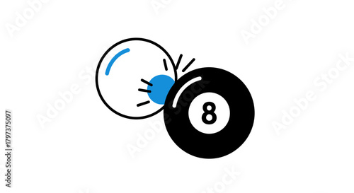 Collision of White and Black Eight Ball Billiards Concept.