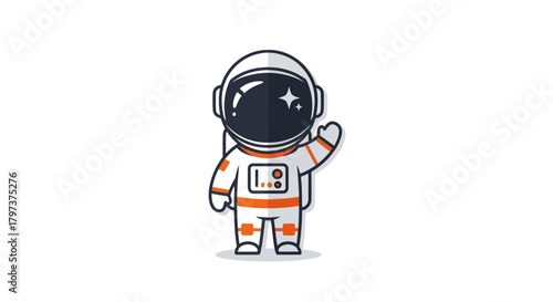Cartoon Astronaut Waving with Space Suit and Helmet.