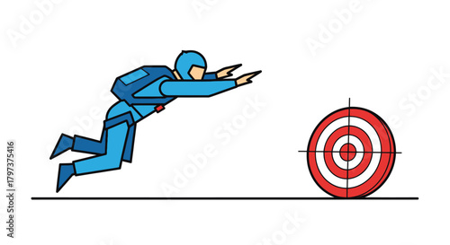 Skydiver flying towards target aiming for success and achievement.