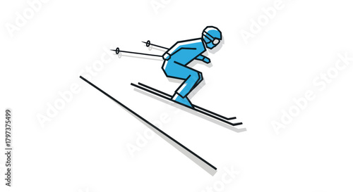 Stylized Skier Illustration: Blue Figure in Action on Skis.