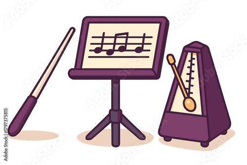 Conductor baton stand and metronome musical equipment set