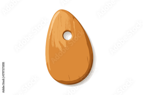 Wooden pottery rib tool with teardrop shape and central hole