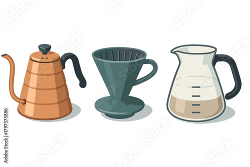 Manual coffee brewing equipment set featuring gooseneck kettle