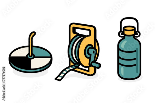Groundwater sampling equipment icons: bailer, reel, and container