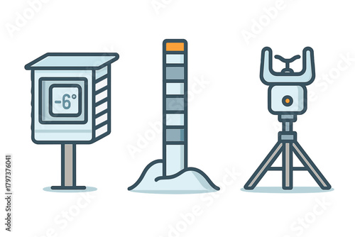 Set of meteorological and surveying instruments for cold weather field study