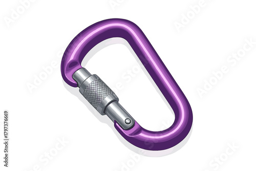 Shiny purple aluminum carabiner with screw lock mechanism for climbing and safety equipment