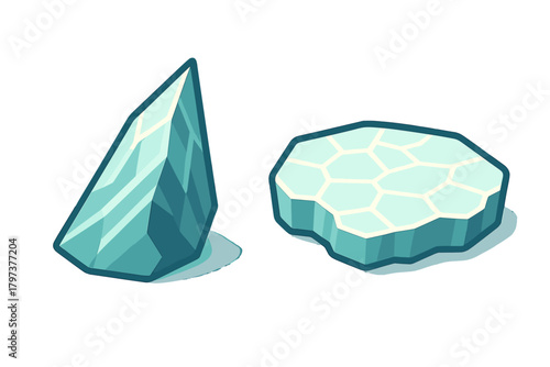 Stylized abstract geometric ice crystal shard and polygonal ice floe chunk set