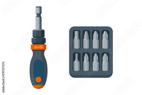 Modular screwdriver handle and interchangeable metal bit heads for repair work