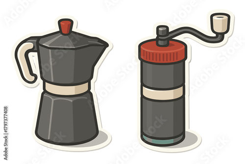 Classic stovetop espresso maker and manual burr coffee grinder set